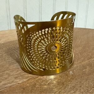 Cutout Filigree Gold Tone Extra Large Wide Cuff Bracelet 2.5”